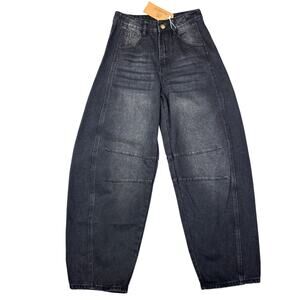 ALLABREVE Black Washed Denim High Rise Wide Leg Barrel Jeans Size 4 NWT